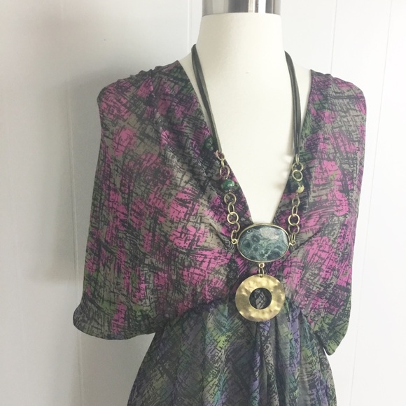 Bisou Bisou Bathing Suit/Beach Coverup Size Large L Black, Purple, Green - Picture 2 of 4